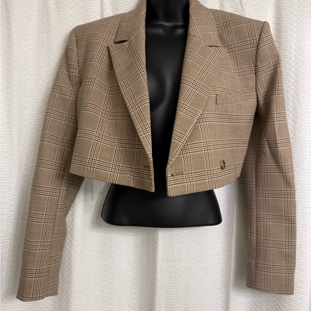 Zara Brown Cropped Blazer with Notched Lapels